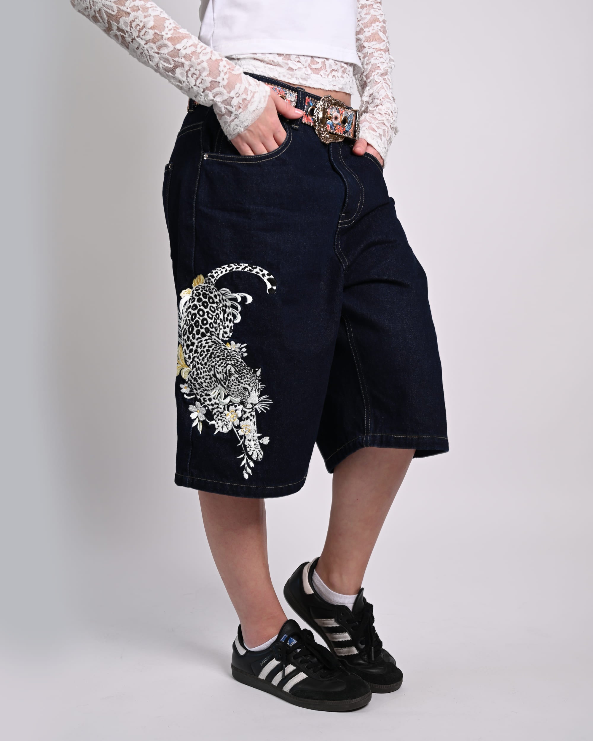 LeopardBloom Embroidered Shorts – Mystic